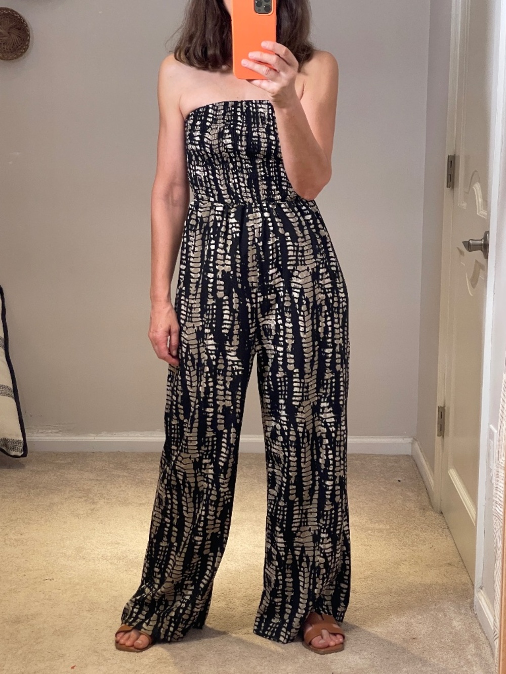 snake style print black and beige light strapless jumpsuit women S